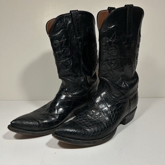 LUCCHESE VINTAGE USA MADE EXOTIC ALLIGATOR BELLY COWBOY BLACK BOOTS MEN SZ 10 D - Picture 1 of 11